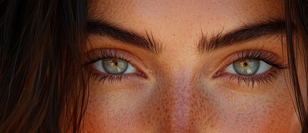 New Look 25 - Nahaufnahme eines Model mit augenbrauenstyling und grünen Augen in München